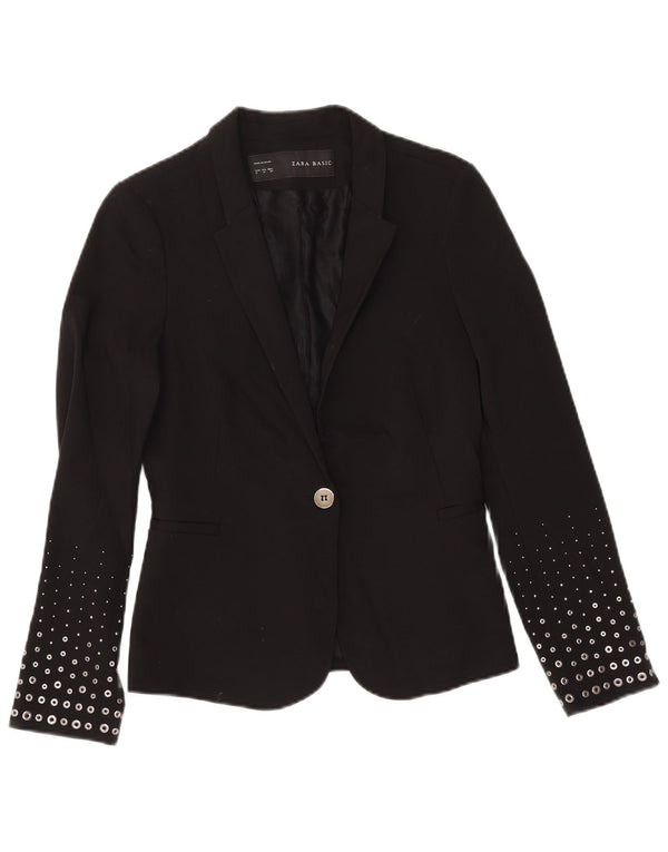 ZARA Femme 1 Bouton Blazer Veste UK 12 Moyen Noir Polyester