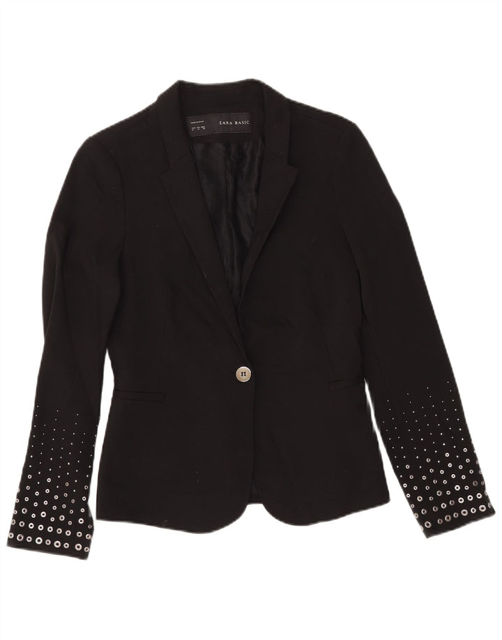 ZARA Femme 1 Bouton Blazer Veste UK 12 Moyen Noir Polyester