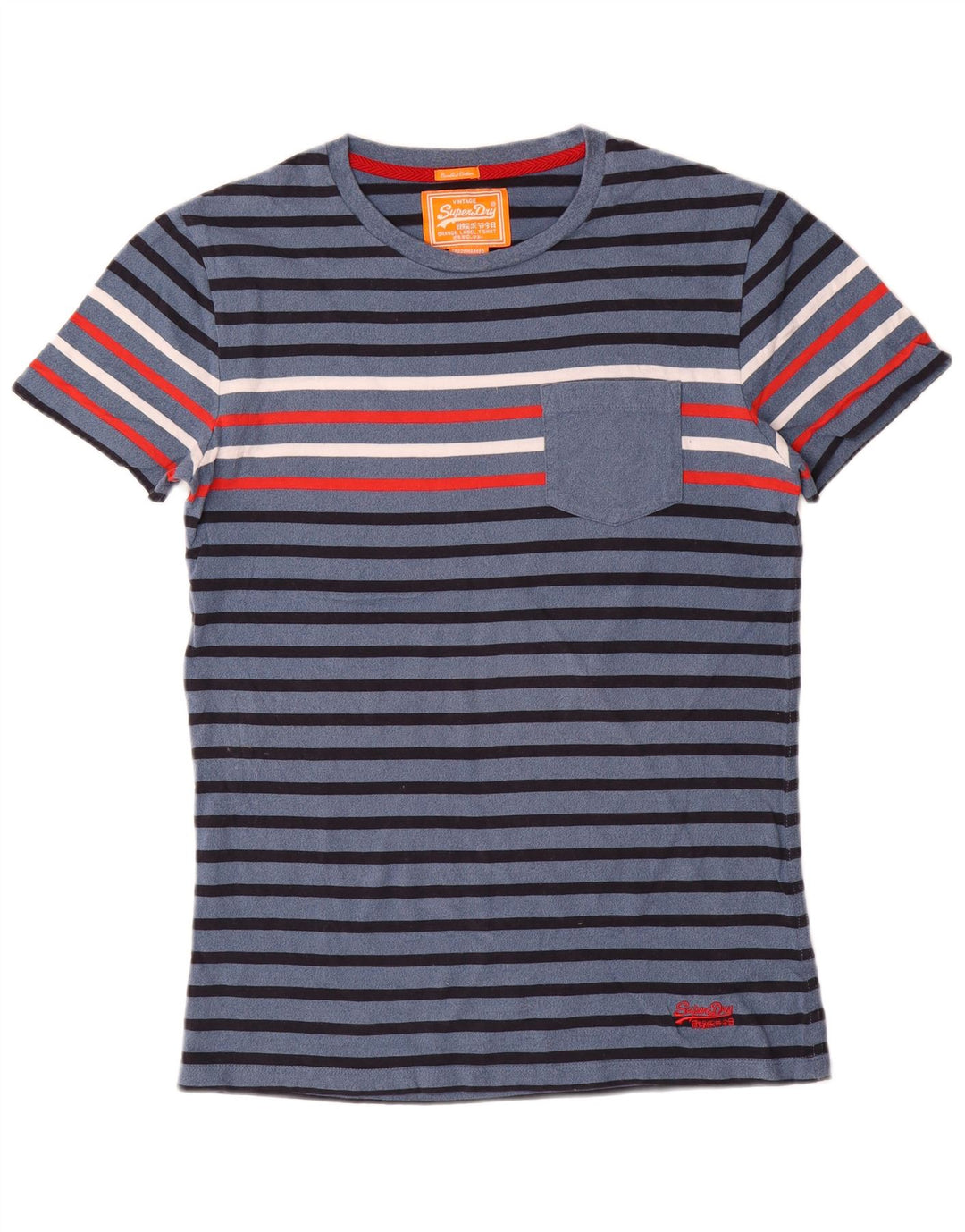 Superdry Homme T-Shirt Top Bleu Marine Rayé Coton