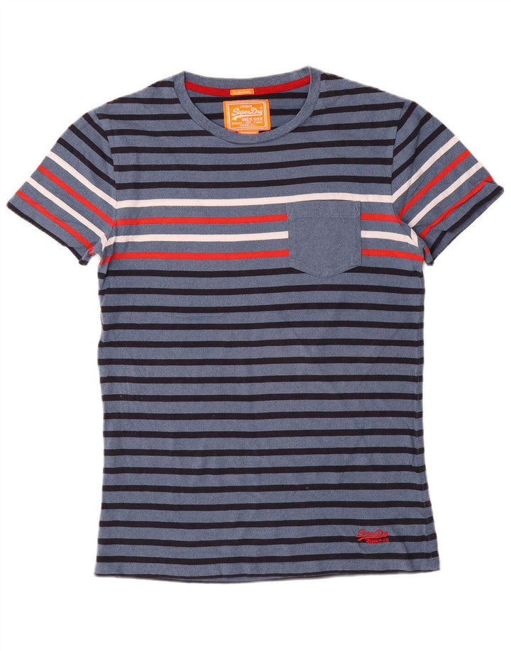 Superdry Homme T-Shirt Top Bleu Marine Rayé Coton