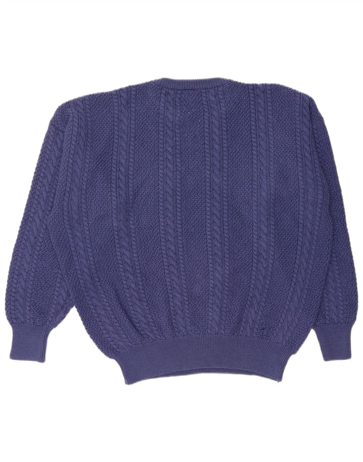 VINTAGE Pull ras du cou pour homme XL en laine vierge bleu marine