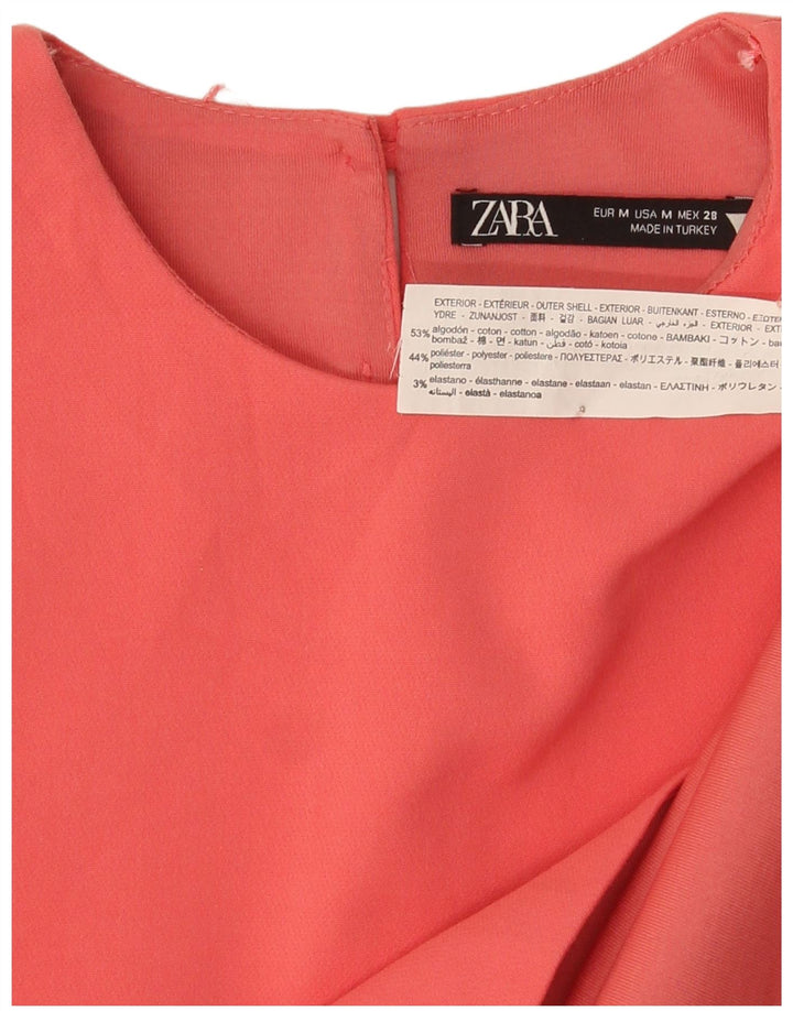 Zara Femme Haut Court Sans Manches UK 12 Coton Rose Moyen