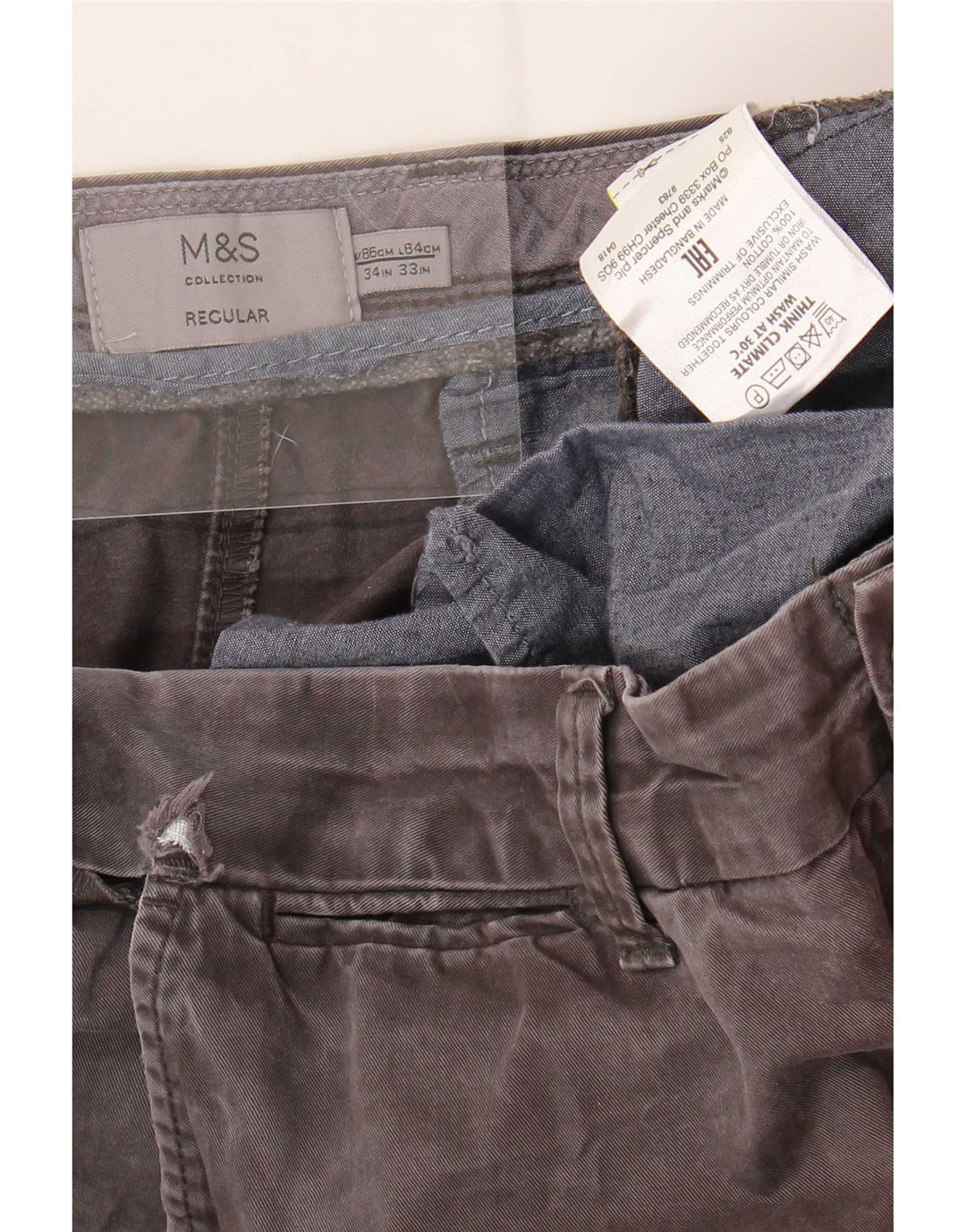 Marks & Spencer Pantalon Chino Regular Homme W34 L33 Gris Coton