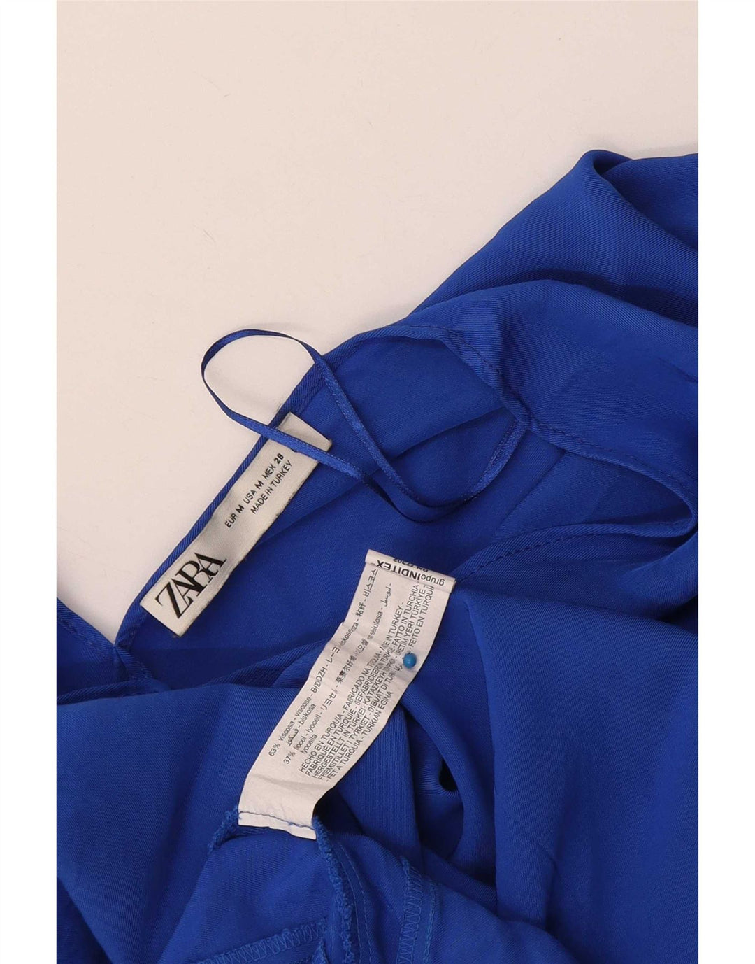 Zara Femme Chemisier Court Oversize UK 14 Bleu Moyen Viscose