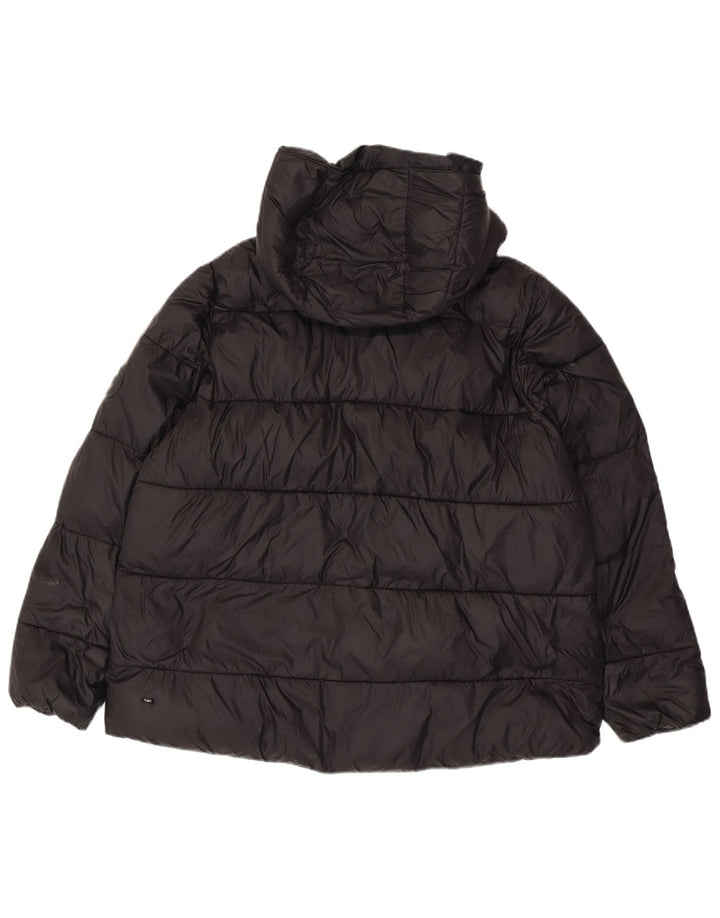 Zara Veste matelassée à capuche pour femme UK 16 Large Noir Polyester