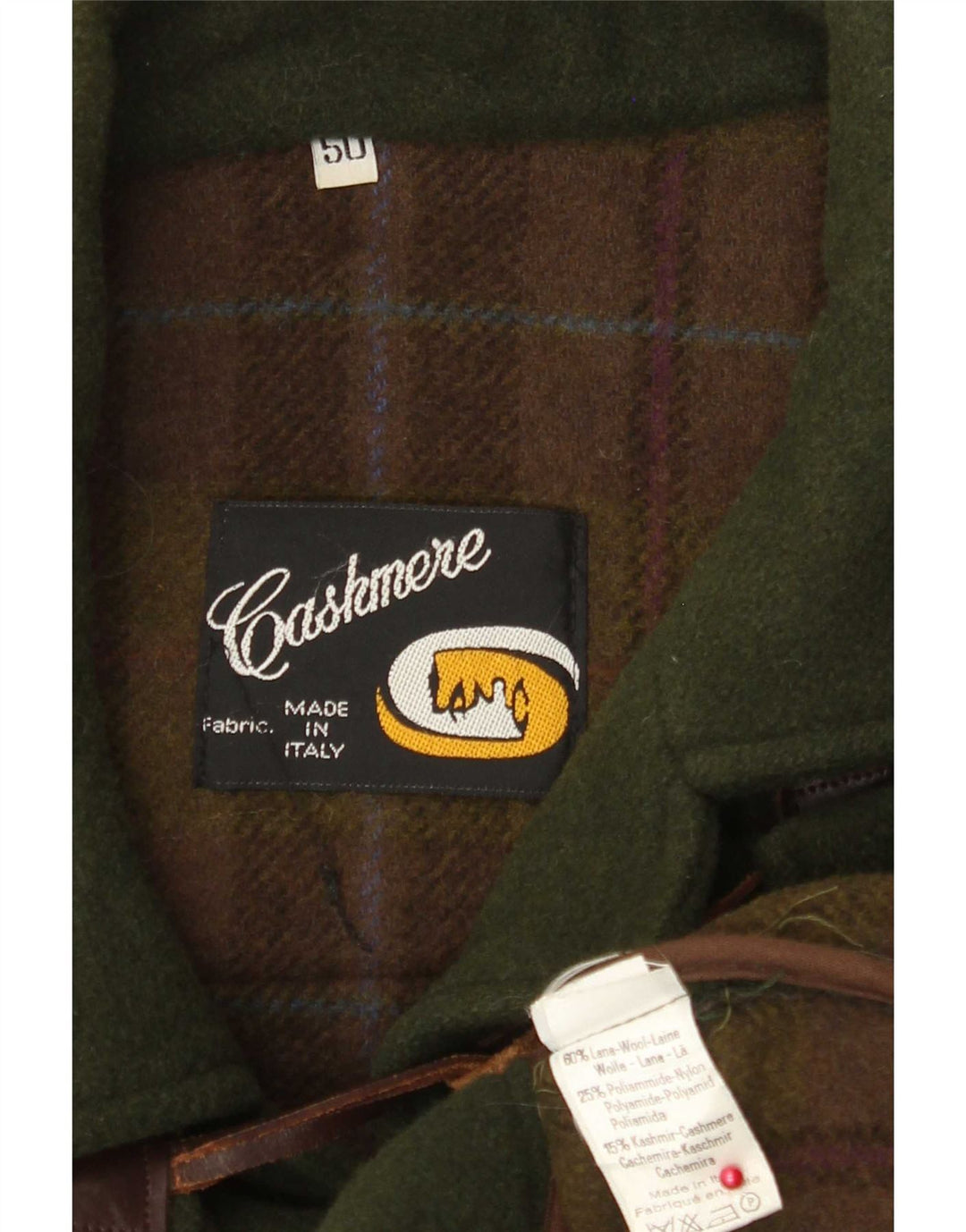 vintage Homme Duffle Coat à capuche IT 50 Grande laine verte