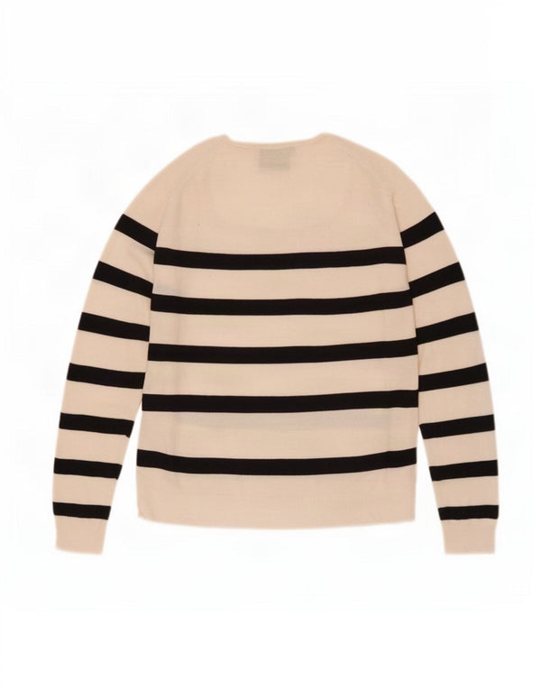 Zara Femme Pull Col Bateau UK 16 Grand Blanc Cassé Rayé Nautique