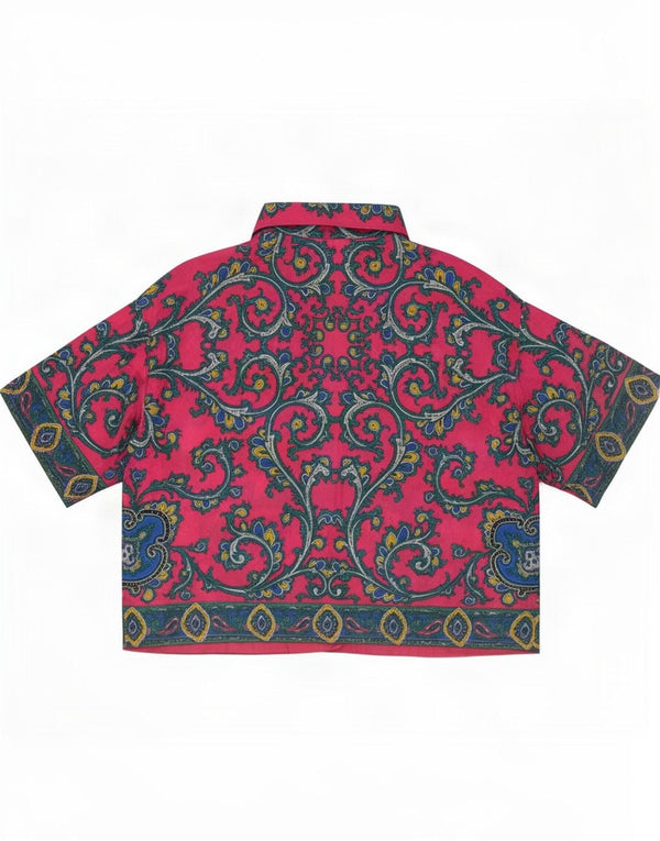 vintage Womens Crop Short Sleeve Shirt Blouse UK 10 Petit Paisley Rose