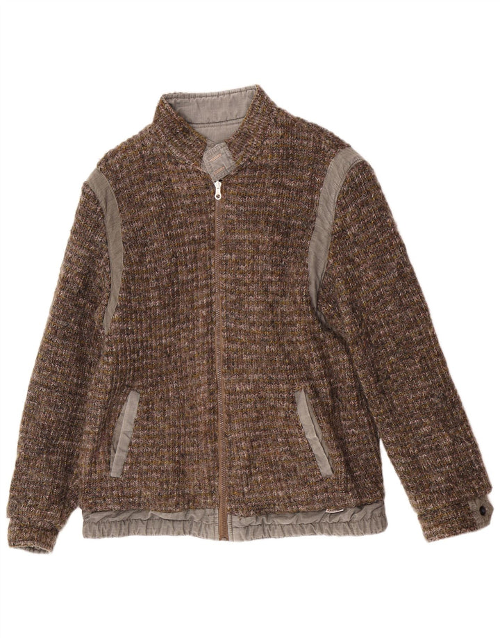vintage Mens Knit Réversible Bomber Jacket IT 46 Petite Laine Brune