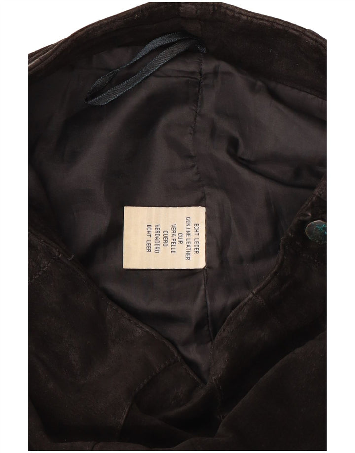 VINTAGE Pantalon Bootcut En Daim Femme W28 L31 Cuir Noir