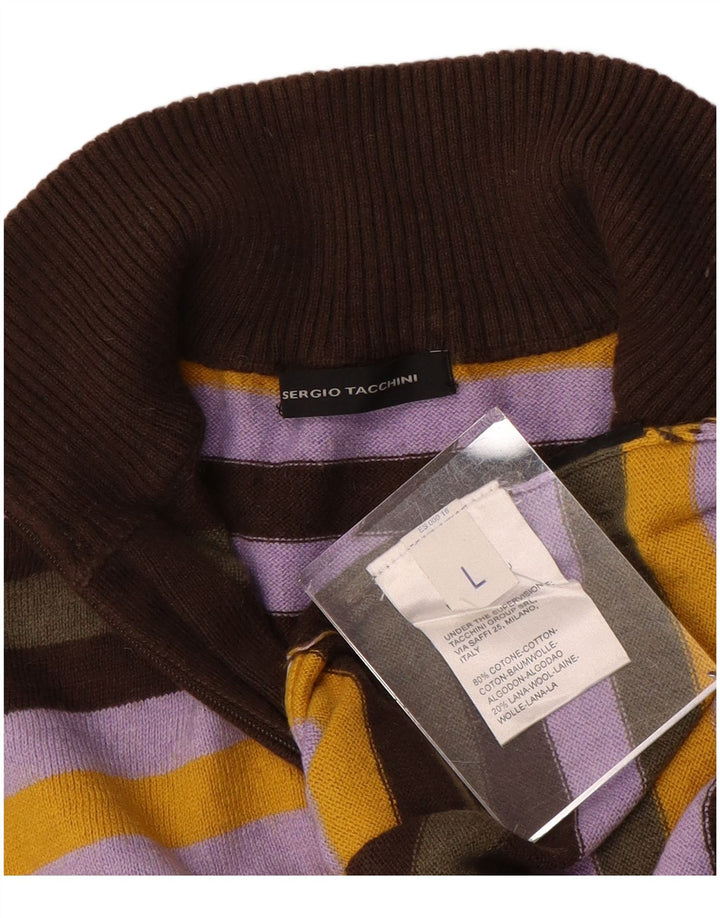Sergio Tacchini Pull col zippé pour homme, grandes rayures multicolores