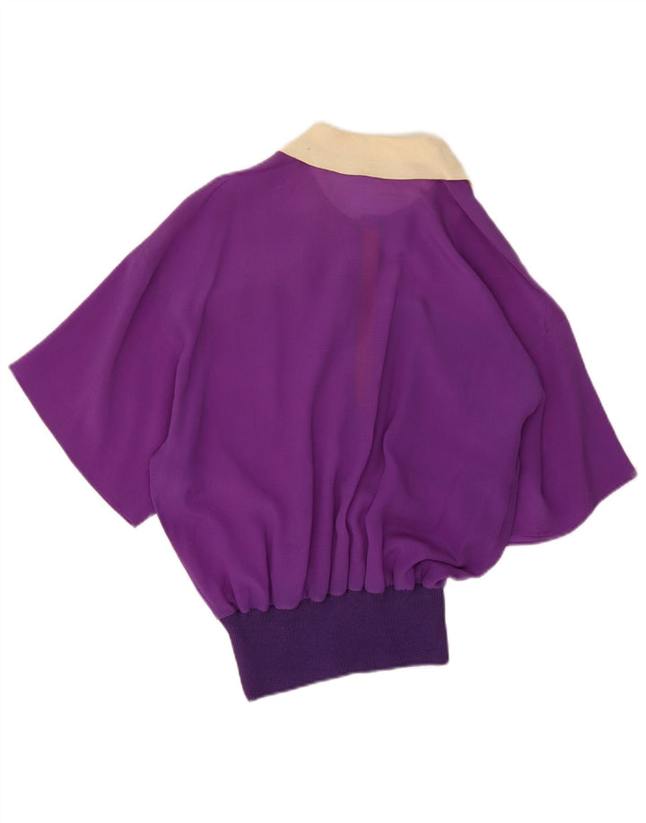Blouse Femme Vintage Top IT 44 Soie Colorblock Violet Moyen