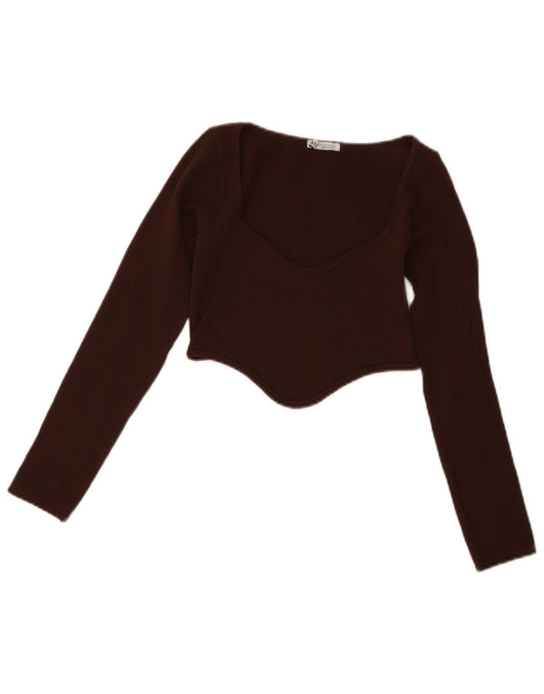 Zara Femme Crop Top Manches Longues UK 4 XS Bordeaux