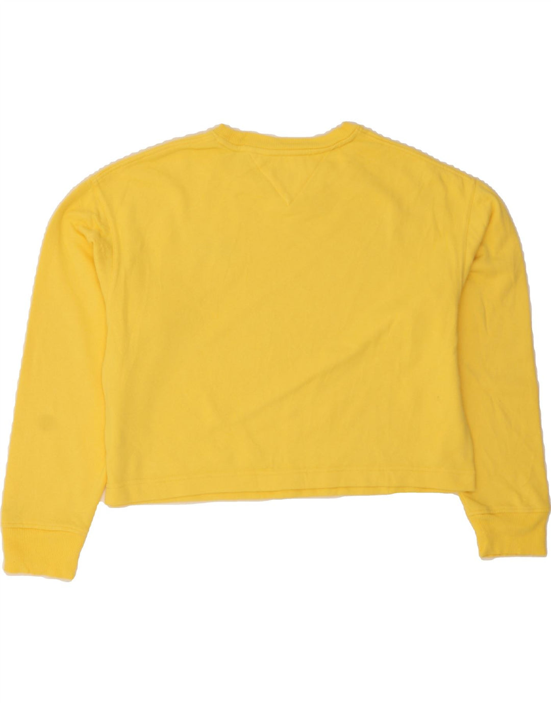 TOMMY HILFIGER Womens Crop Oversized Sweatshirt Jumper UK 10 Small Yellow Vintage Tommy Hilfiger and Second-Hand Tommy Hilfiger from Messina Hembry 