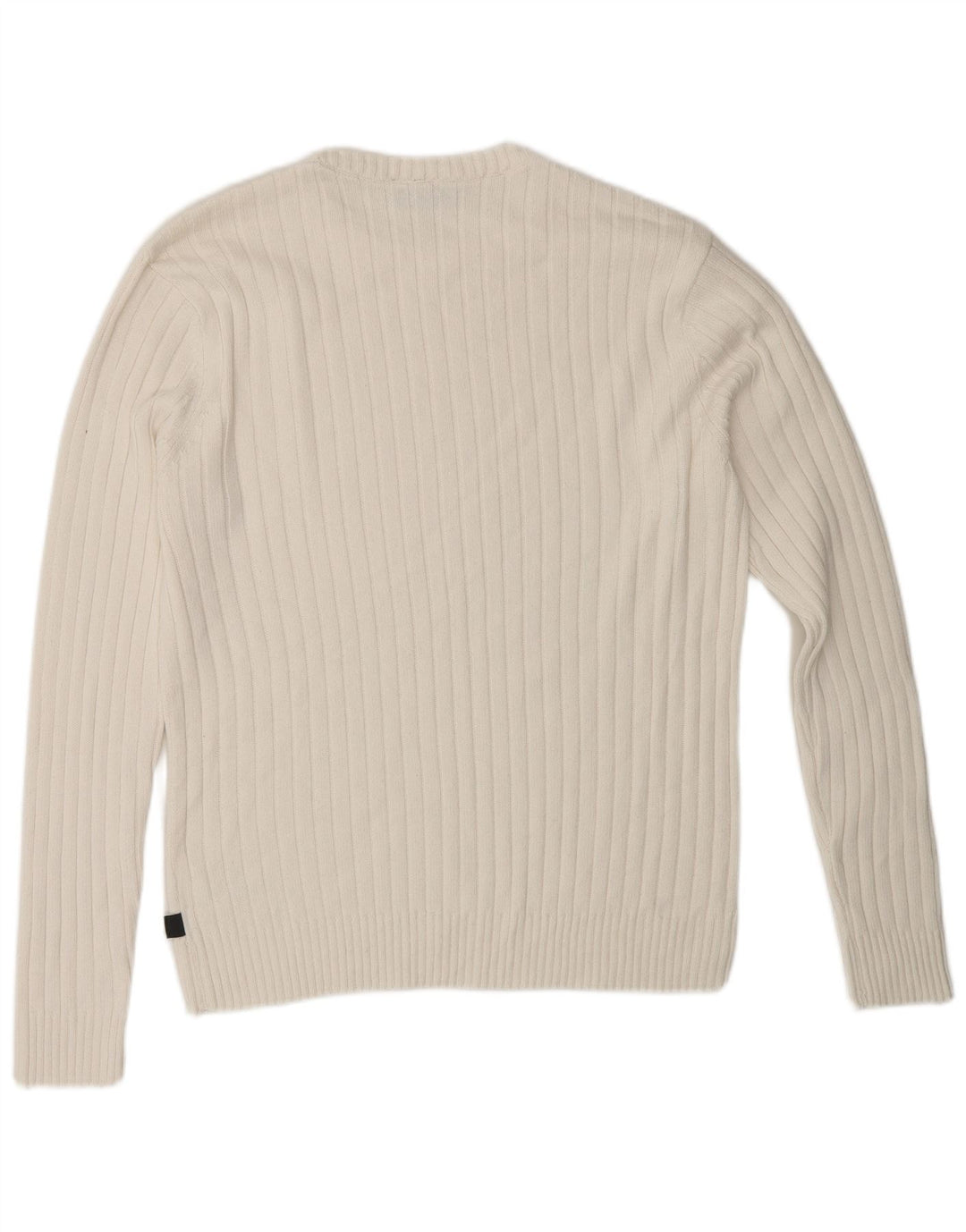 vintage Mens Crew Neck Jumper Pull Petit Coton Blanc