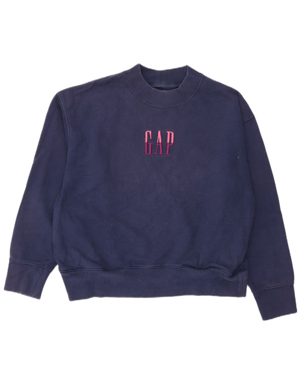 Gap Womens Graphic Sweatshirt Jumper UK 16 Large Bleu Marine Coton