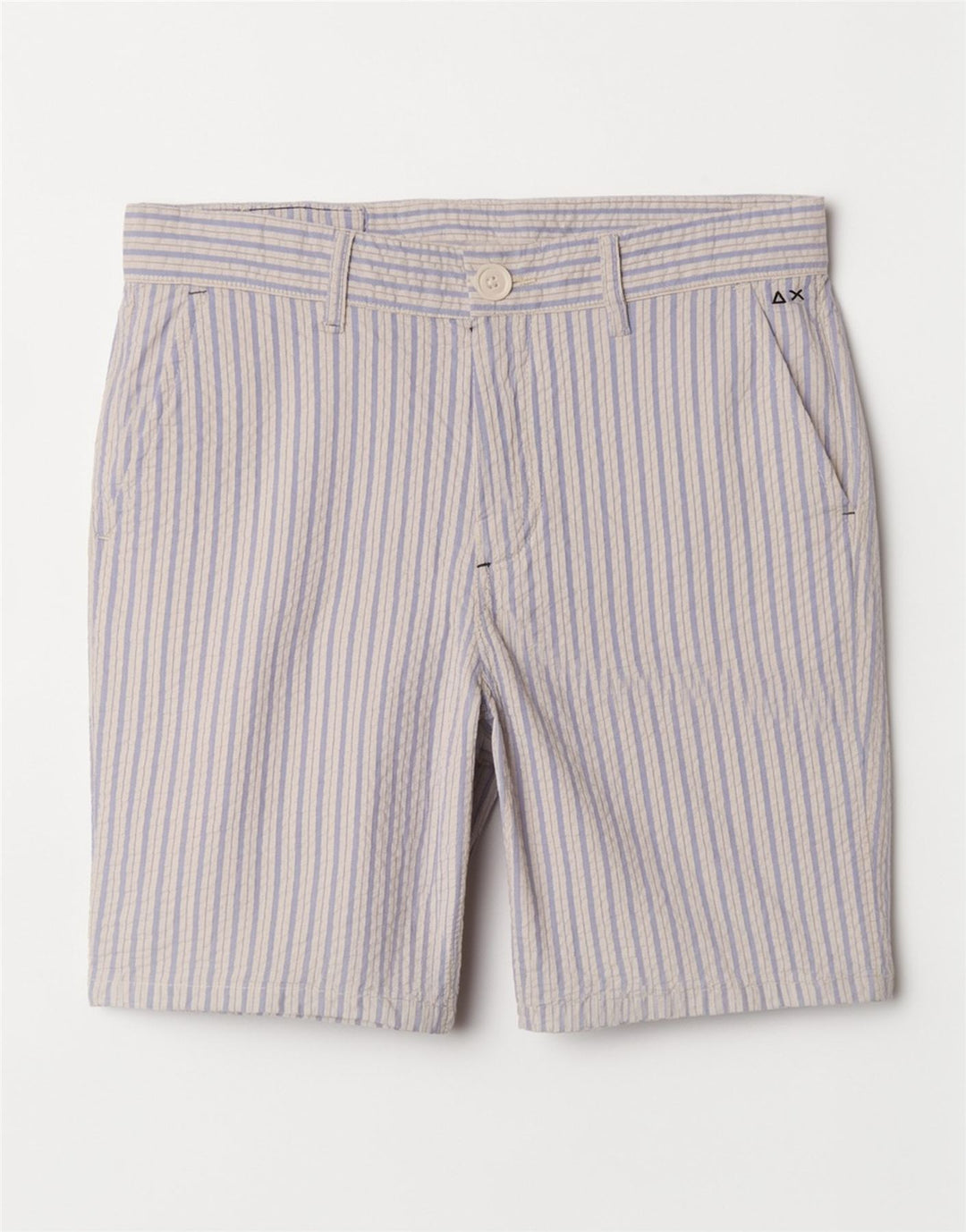 Sun68 Short Chino Homme W31 Coton Rayé Bleu Moyen