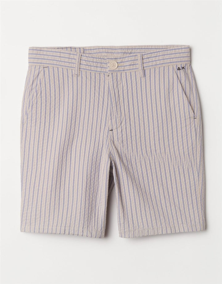 Sun68 Short Chino Homme W31 Coton Rayé Bleu Moyen