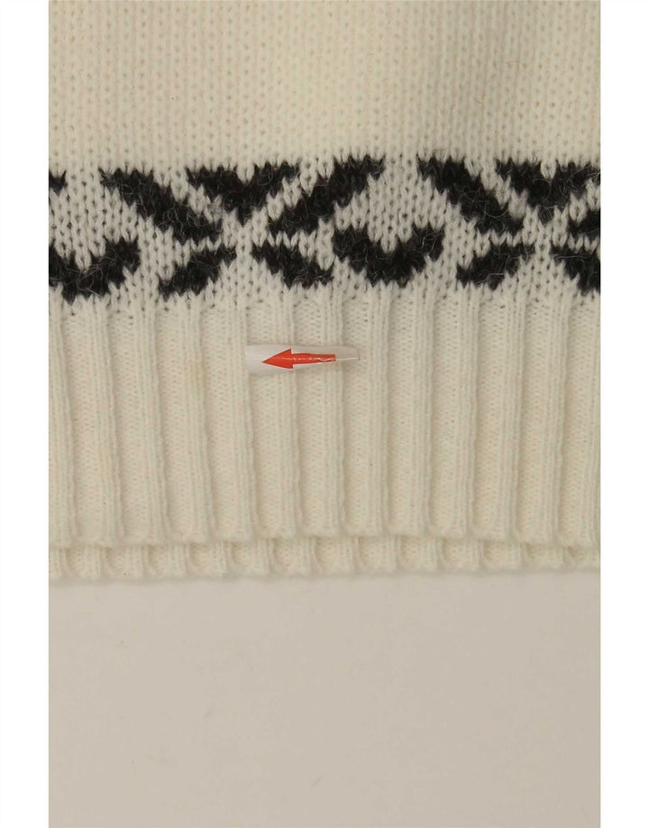 vintage Mens Crew Neck Jumper Pull Moyen Blanc Fair Isle