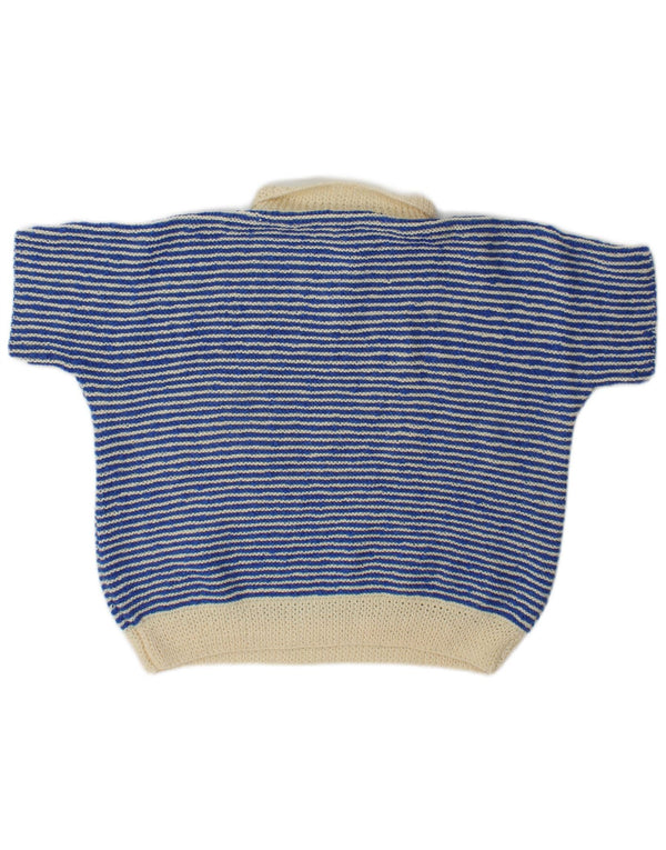Vintage Womens Crop Polo Neck Jumper Sweater UK 16 Large Blue Striped