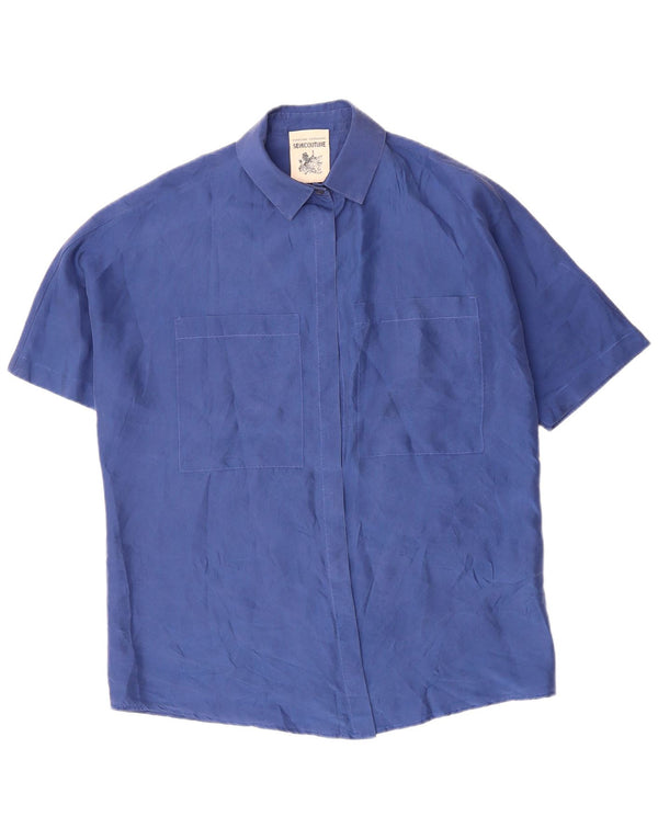 SEMICOUTURE Chemisier à manches courtes pour femme UK 18 XL Soie bleue
