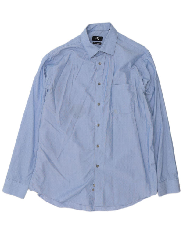 Calvin Klein Chemise coupe régulière pour homme Taille 16 1/2 Grand coton à fines rayures bleues