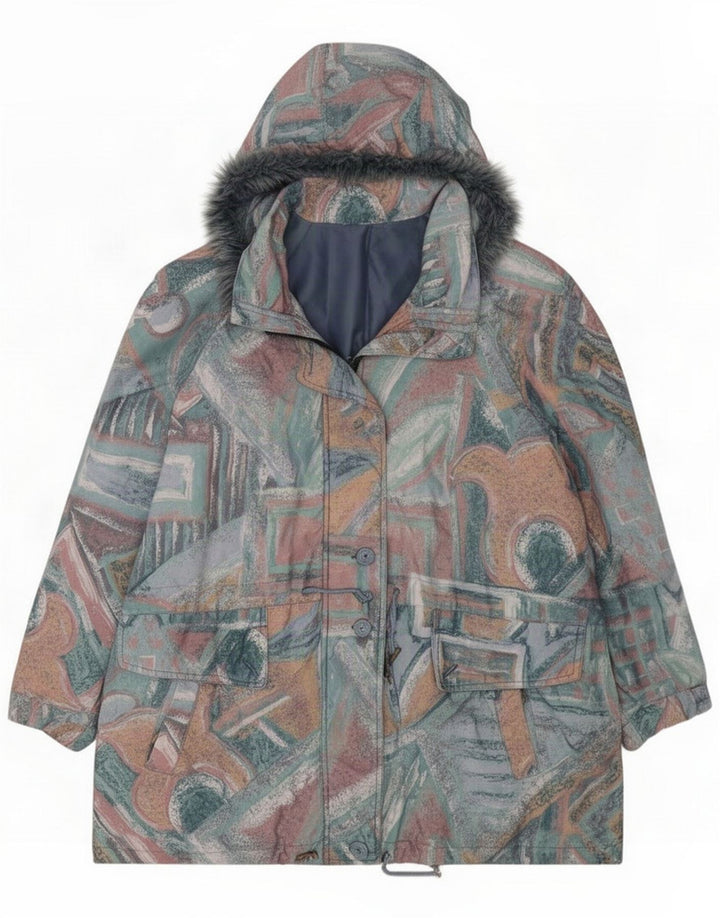 Vintage Veste coupe-vent à motif abstrait pour femme UK 16 Large Multicolore