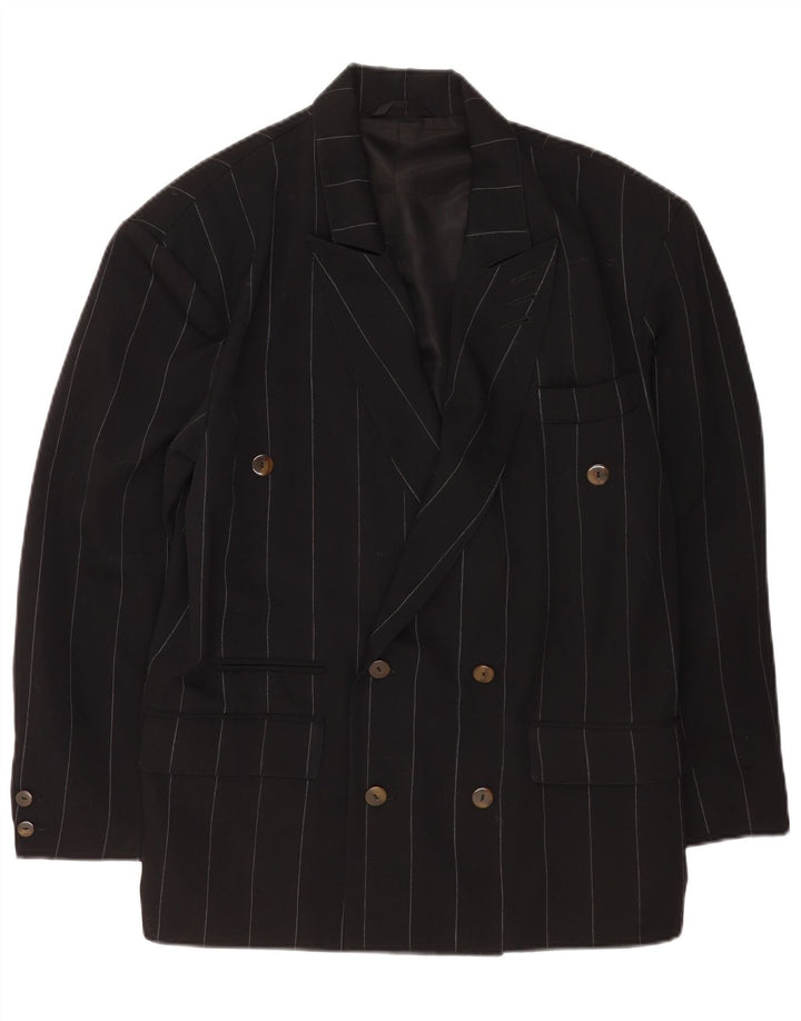 vintage Mens Double Breasted Blazer Veste IT 46 Petit Noir Rayé