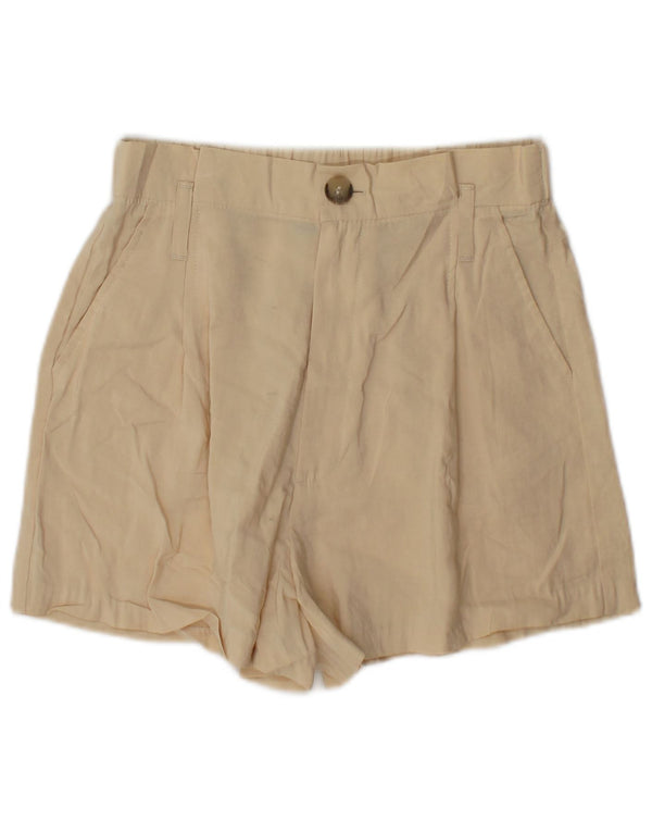 Zara Womens High Waist Chino Shorts XS W24 Beige Modal