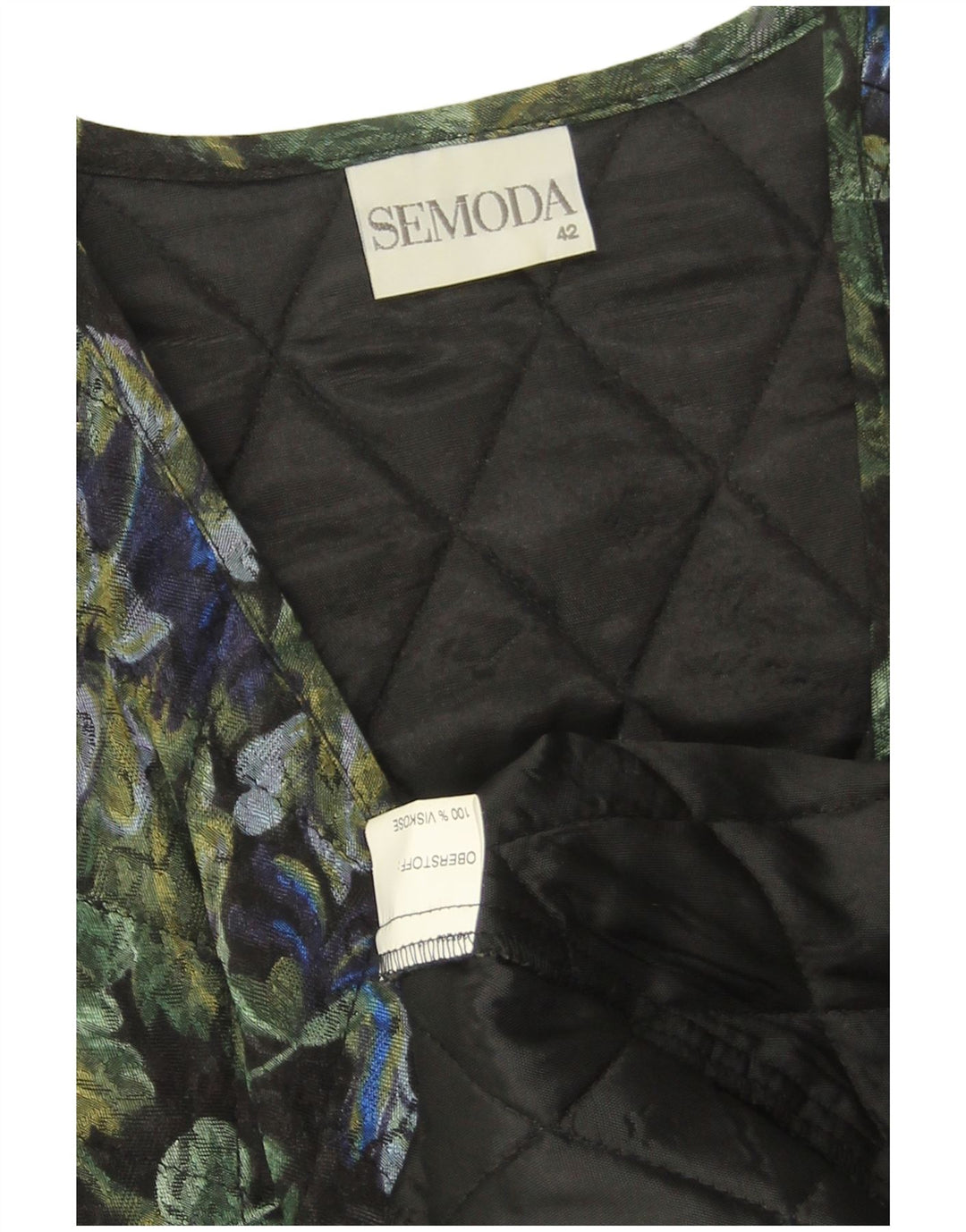 VINTAGE Femme Gilet matelassé ouvert EU 42 Grande Viscose Florale Noire