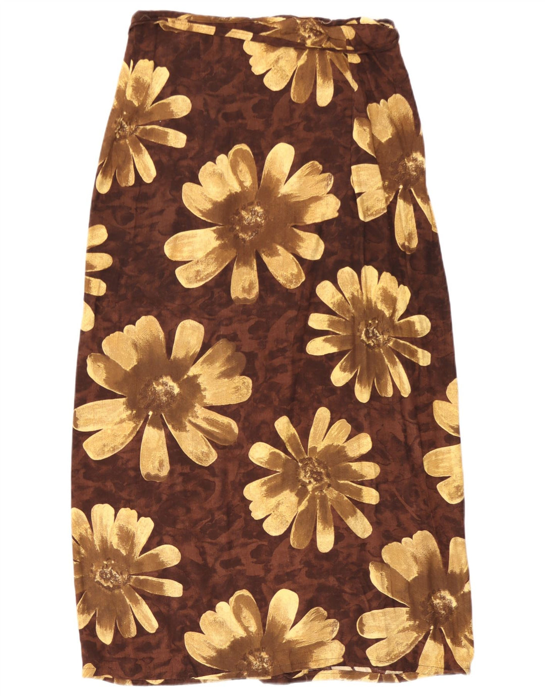 vintage Femme Wrap Maxi Jupe Moyenne W30 Marron Floral Viscose