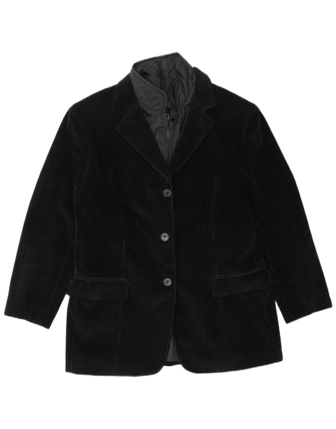 FAY Veste blazer en velours côtelé à 3 boutons pour femme IT 46 Large Noir