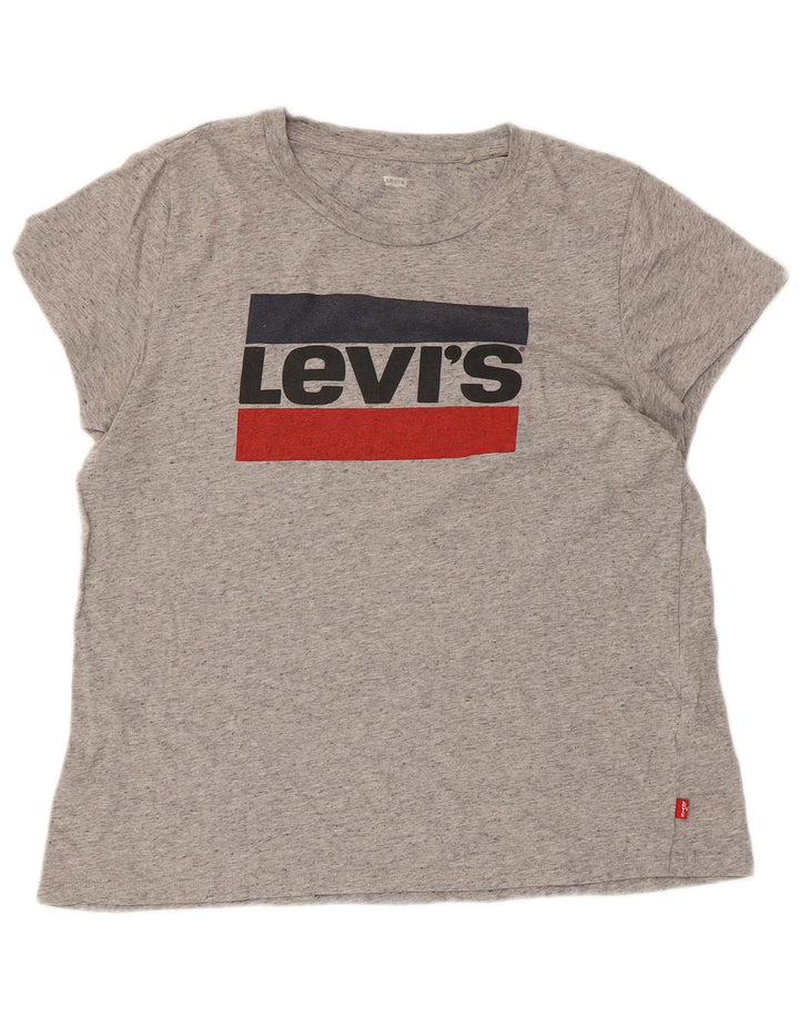 LEVI'S T-Shirt Graphique Femme UK 14 Grand Coton Chiné Gris