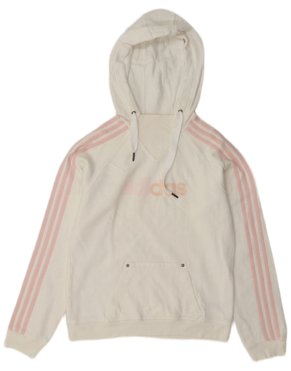Adidas Pull à capuche graphique pour femme UK 12 en coton blanc moyen