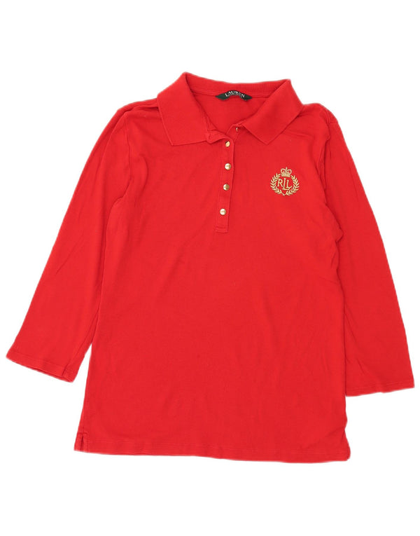 Ralph Lauren Polo à manches 3/4 pour femme UK 12 en coton rouge moyen