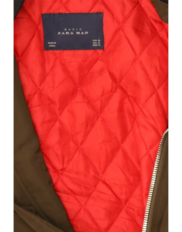 Zara Mens Bomber Jacket UK 38 Medium Kaki Colourblock Polyester