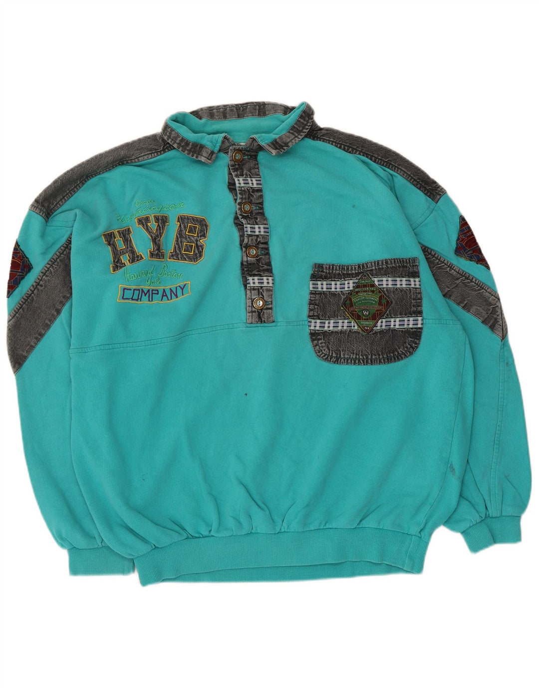 vintage Mens Graphic Sweatshirt Jumper Grand Turquoise Colourblock