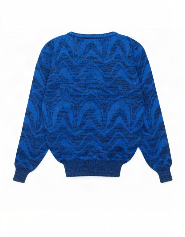 Vintage Mens Crew Neck Jumper Sweater IT 52 Large Blue Geometric Acrylic