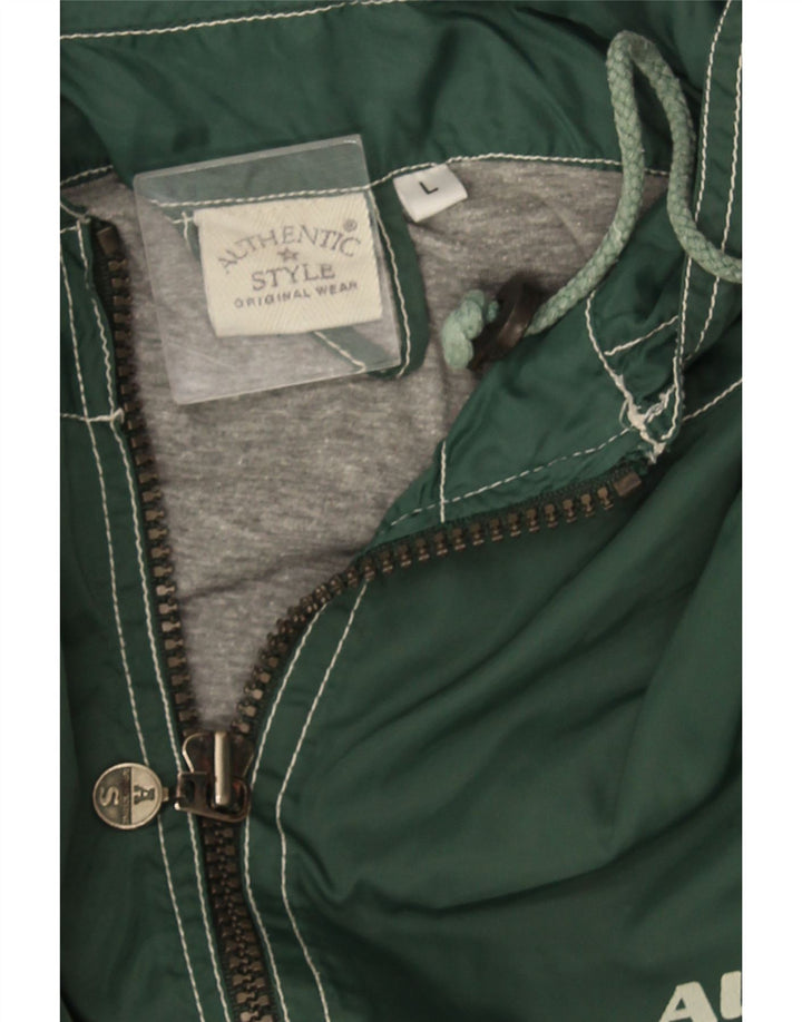 Authentique veste coupe-vent à capuche graphique pour hommes UK 40 grand nylon vert