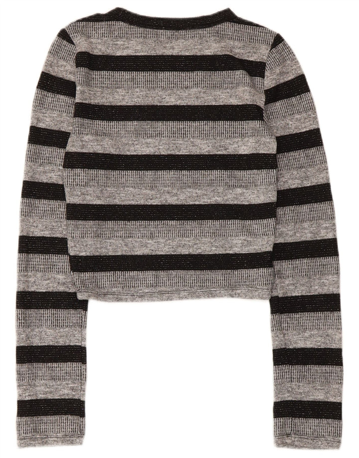Zara Femmes Trafaluc Crop Top Manches Longues UK 8 Petit Gris Rayé Polyester