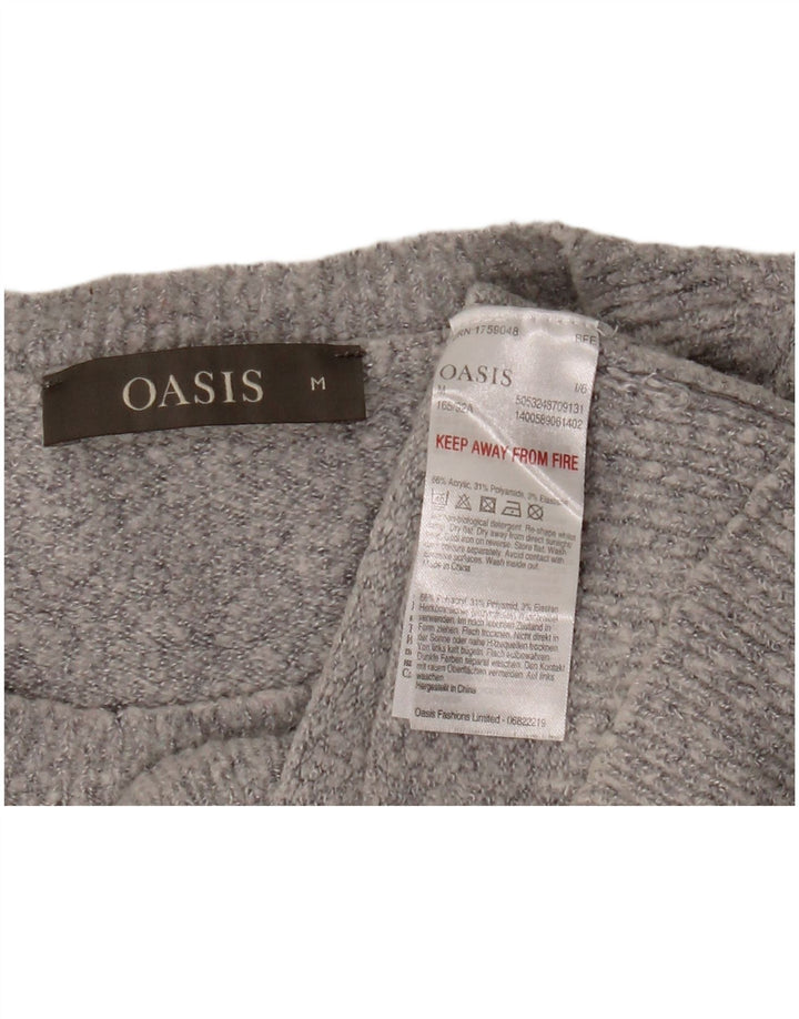 Oasis Pull court à col rond pour femme UK 12 Gris moyen Acrylique