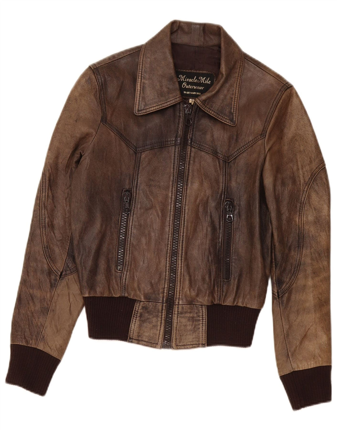 veste en cuir femme vintage UK 6 XS Marron