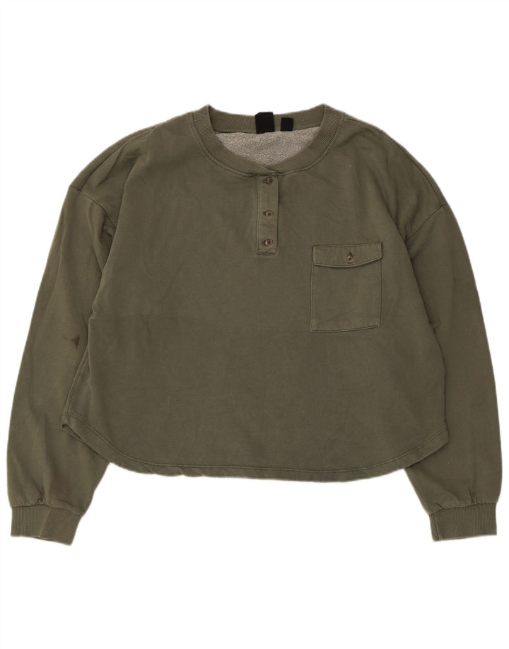 Roxy Sweat-shirt à col boutonné pour femme UK 16 Large Kaki Coton