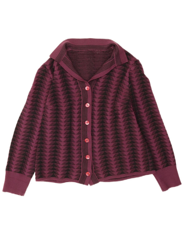 vintage Femme Cardigan Pull UK 14 Moyen Violet Géométrique