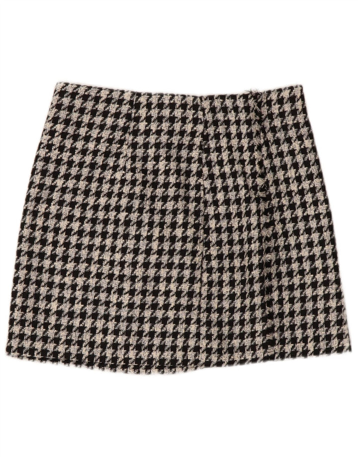 Zara Femme Mini Jupe Petit W26 Noir Pied De Poule Polyester
