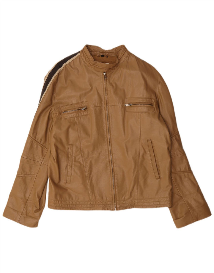 veste en cuir homme vintage IT 54 XL Cuir colorblock beige
