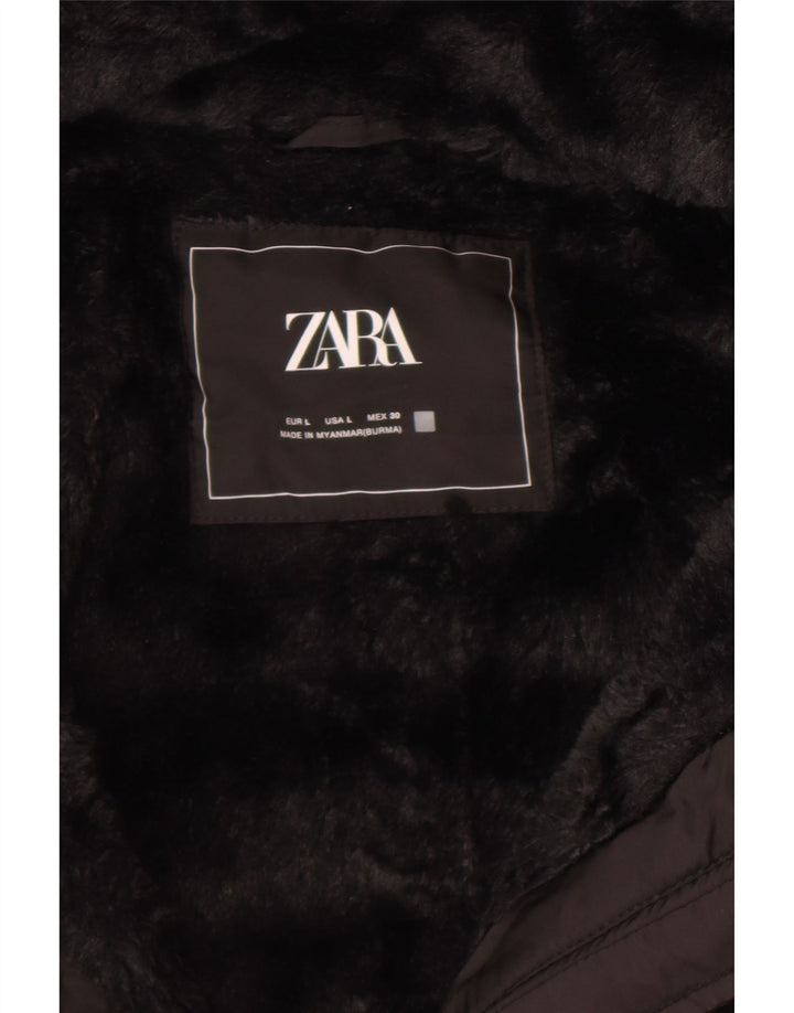Zara Veste matelassée à capuche pour femme UK 14 Large Noir