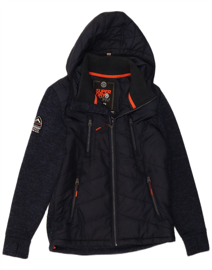 Superdry Veste matelassée à capuche pour hommes UK 40 Large Bleu Marine Moucheté Polyester