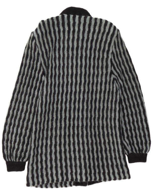 VINTAGE Femme Longline Cardigan Pull UK 14 Moyen Noir Rayé