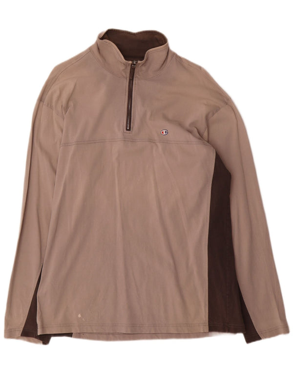 Champion Haut à col zippé et manches longues pour homme XL en coton color block beige